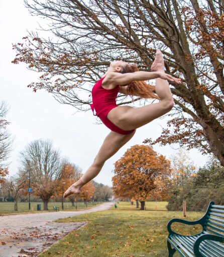 Contemporary dancer in mid-air